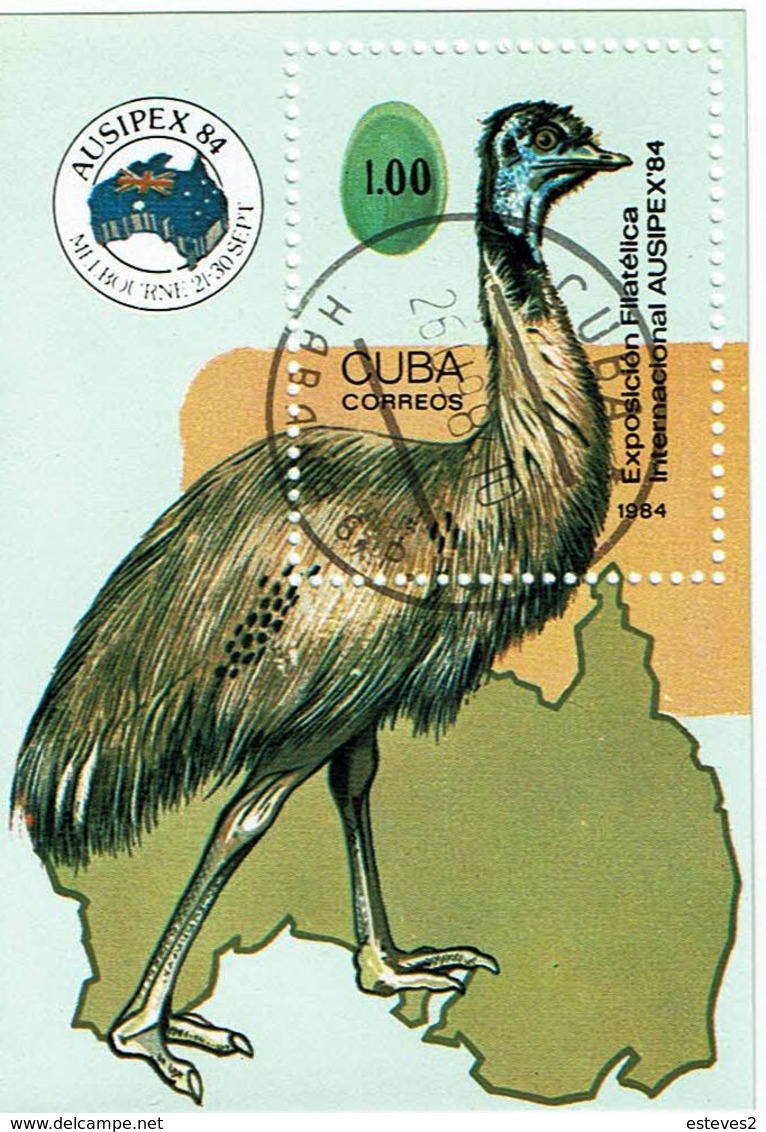 Cuba , 1984 , Ostrich , Ema , Sheet , Ausipex 84 , Obliterated - Autruches