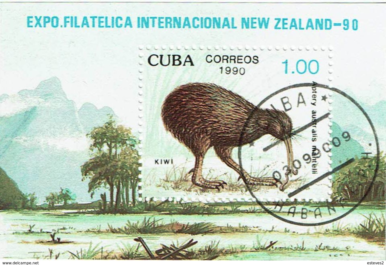 Cuba , 1990 , Kiwi , Sheet , New Zealand 90 , Obliterated - Kiwi's