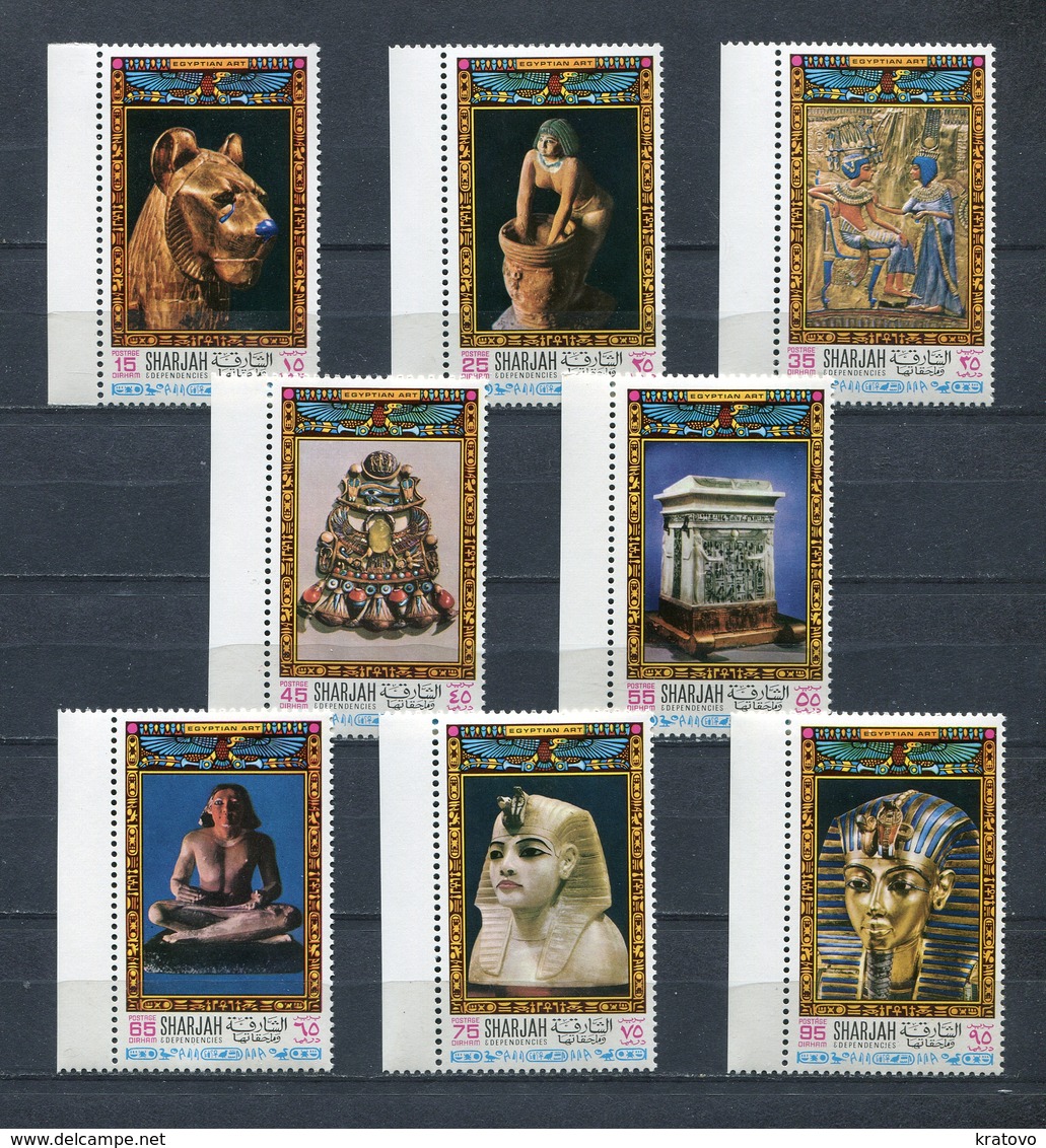 Sharjah 1968 Mi # 456 - 463 EGYPT ART TUTANKHAMUN ARCHAEOLOGY MNH - Sharjah