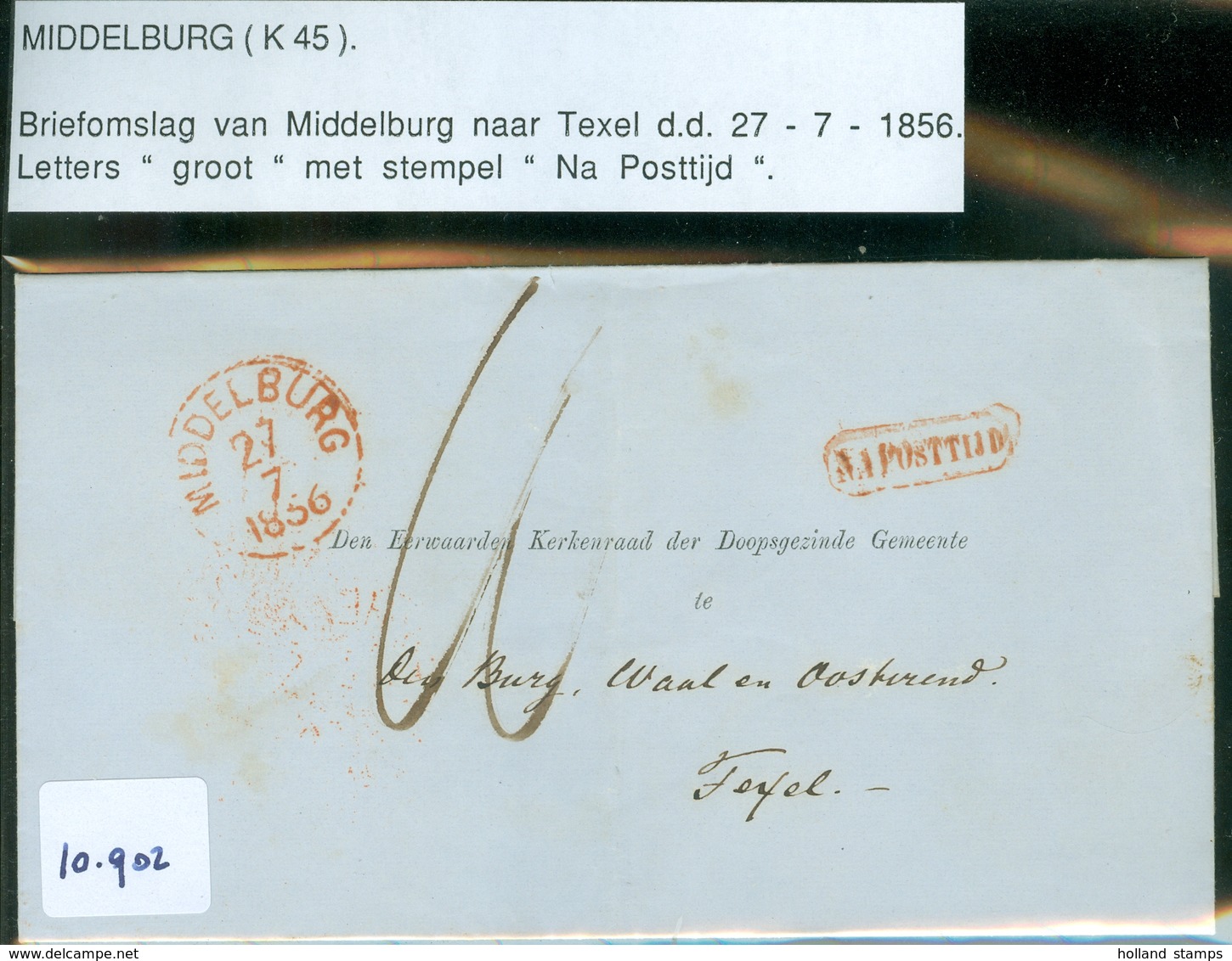 BRIEFOMSLAG Uit 1856 Gelopen Van MIDDELBURG Aan De BURGEMEESTER Te  TEXEL * Stempel : NA POSTTIJD (16.898) - Brieven En Documenten