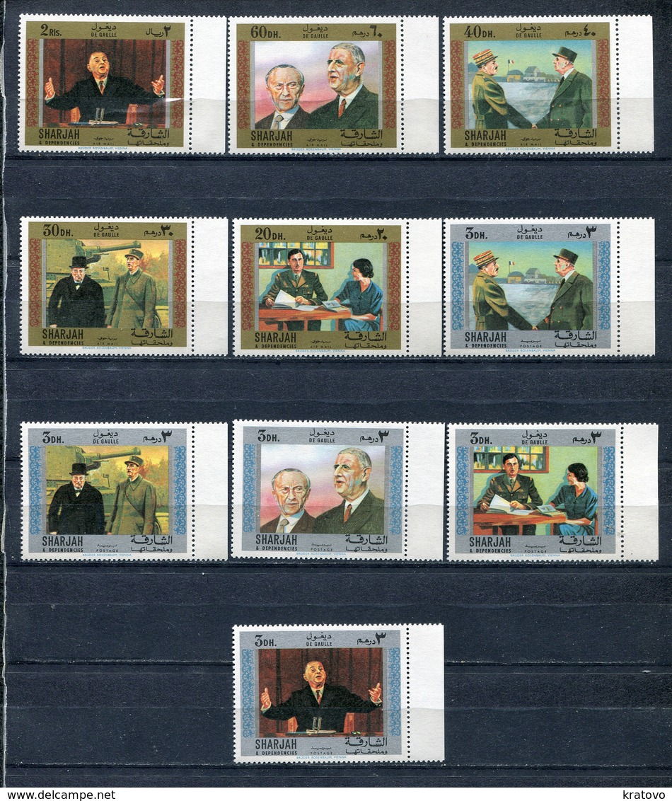 Sharjah 1970 Mi # 633 - 642 Charles De Gaulle Set Of 10 Stamps MNH - Schardscha