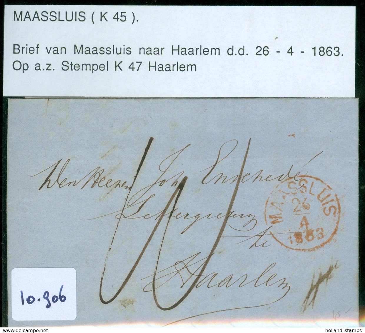 HANDGESCHREVEN BRIEF Uit 1856 Gelopen Van MAASSLUIS Naar HAARLEM  (10.906) - Brieven En Documenten