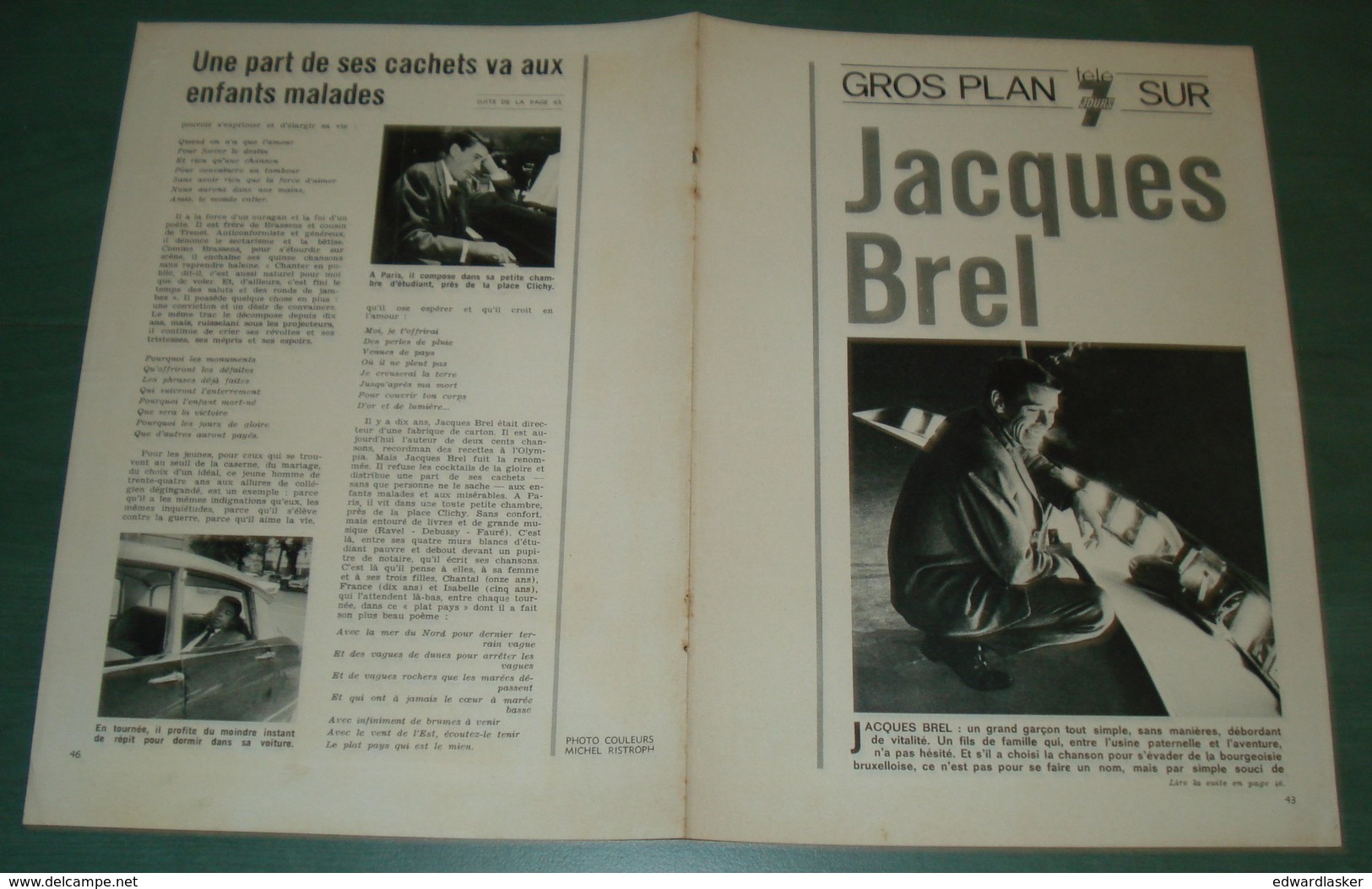 POSTER Du Magazine TELE 7 JOURS : Jacques BREL - Plakate & Poster