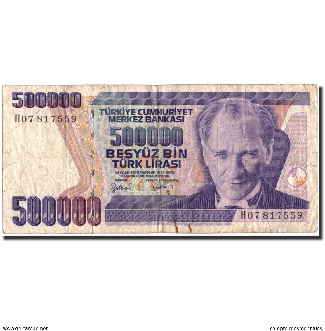 Billet, Turquie, 500,000 Lira, 1970, 1970-10-14, KM:212, B+ - Turquie