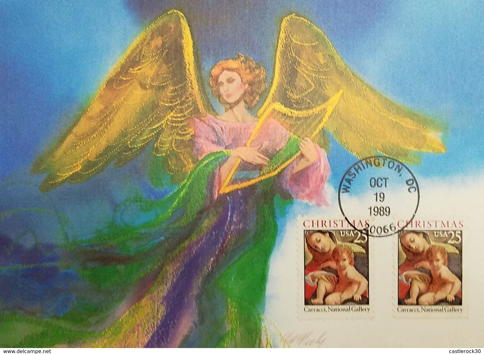 L) 1989 USA, CHRISTMAS, ANGEL, CARRACCI, NATIONAL GALLERY, FULL COLORS, MAXIMUM CARD, XF - Maximum Cards