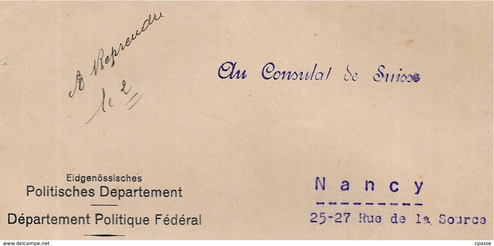 1933 Lettre Recommandée SUISSE Déposée à BERN 3 Par Département Politique Fédéral Pour Consulat à 54 NANCY - Storia Postale