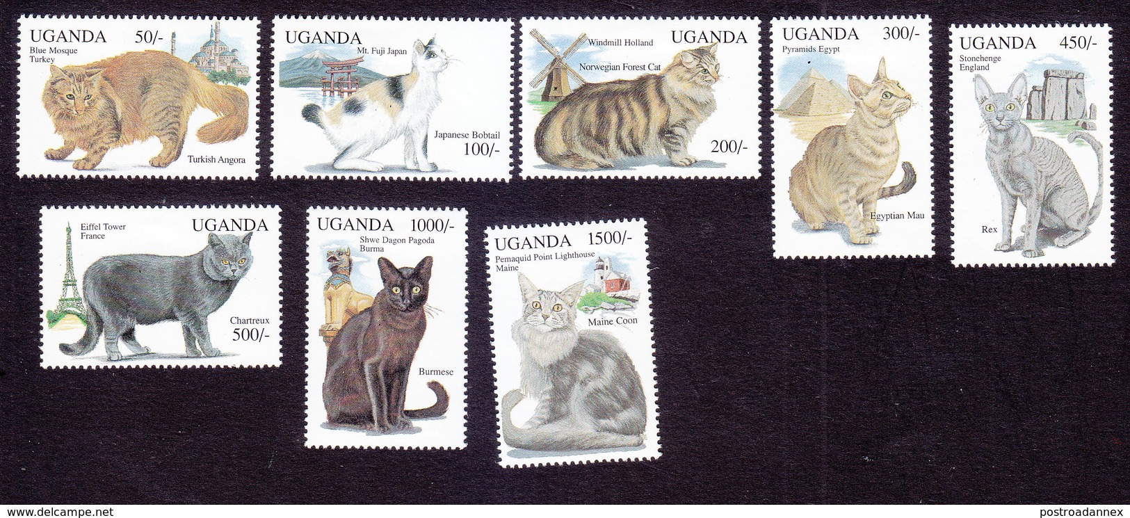 Uganda, Scott #1242-1249, Mint Hinged, Cats, Issued 1994 - Uganda (1962-...)