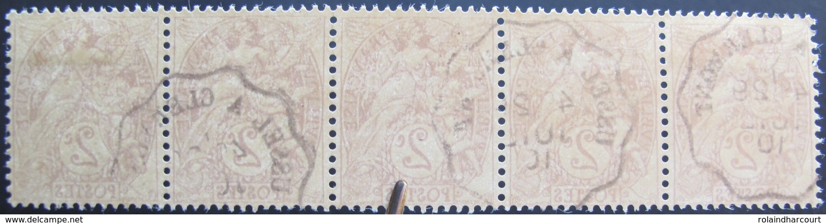 LOT R1752/230 - 1900 - TYPE BLANC - BANDE DE 5 TIMBRES - CACHET AMBULANT ☛ USSEL à CLERMONT Du 29 JUILLET 1910 - 1900-29 Blanc