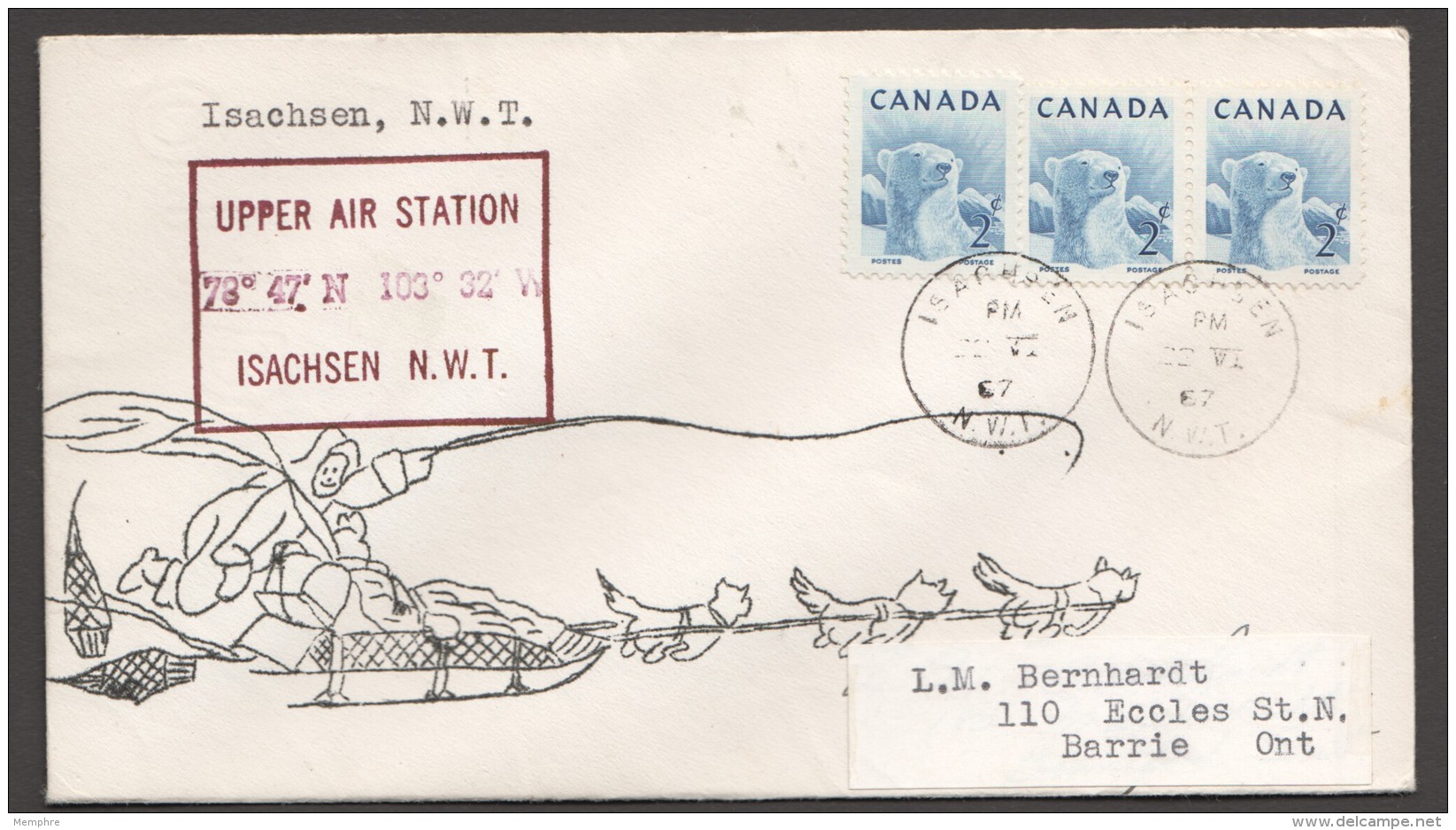 1967  Cover From Upper Air Station Isachsen NWT - Dog Sled - Autres & Non Classés