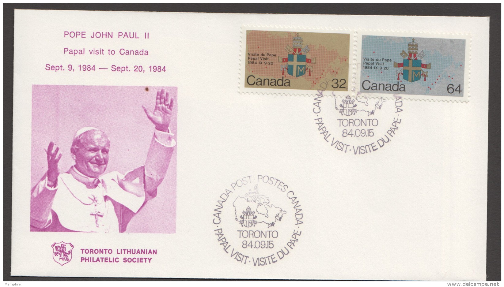 1984  Pope John Paul II Visit To Toronto - Toronto Lithuanian Philatelic Society Commemorative Cover - Briefe U. Dokumente