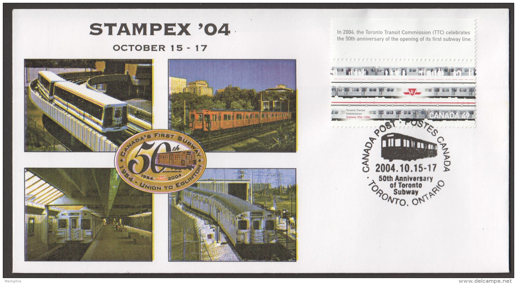 2004  STAMPEX '04 50th Ann. Of Toronto Subway, With Special Cancel - Brieven En Documenten
