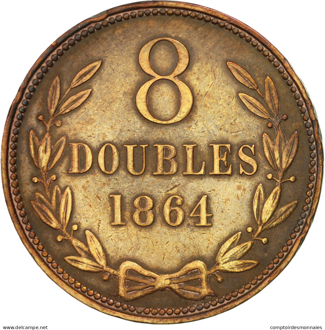 Monnaie, Guernsey, 8 Doubles, 1864, Heaton, Birmingham, TTB, Bronze, KM:7 - Guernesey