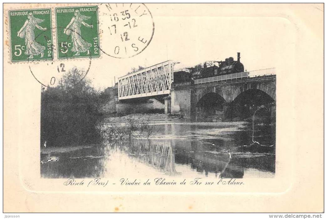 GERS  32  RISCLE   VIADUC DU CHEMIN DE FER SUR L'ADOUR - TRAIN - Riscle