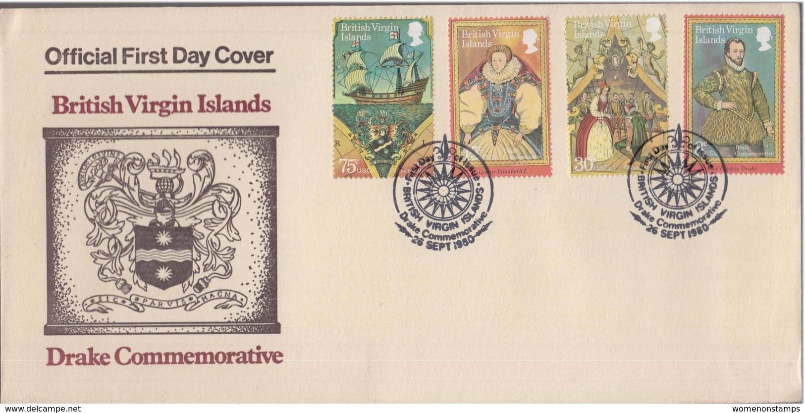 Explorer Voyages Of Sir Francis Drake, Ship  Compass Costume  FDC British Virgin Island - Other & Unclassified