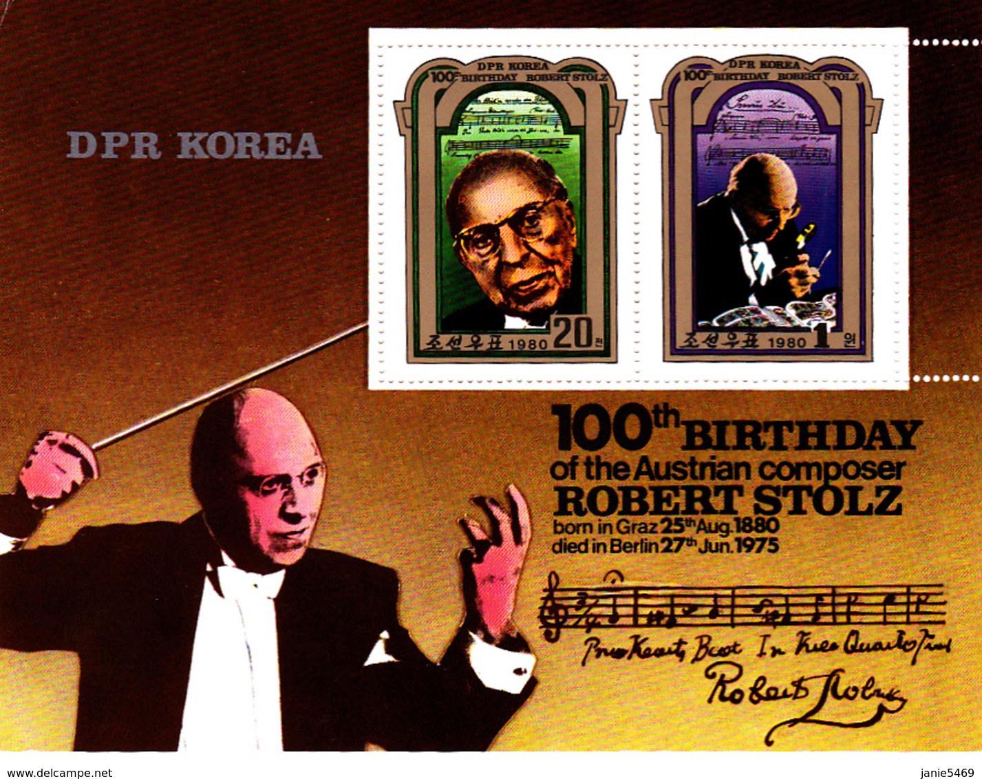 Korea Democratic People's Republic Scott 2012 1980 Robert Stoltz, Souvenir Sheet,mint Never Hinged - Korea (Noord)