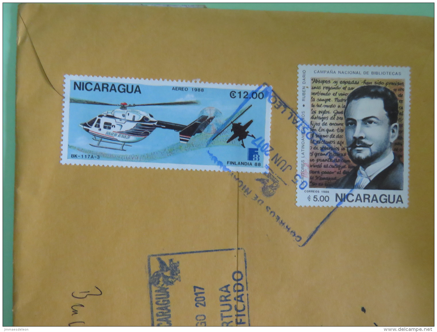 Nicaragua 2017 Registered Cover To Germany Returned - Fishes - Helicopter Writer DHL - Nicaragua