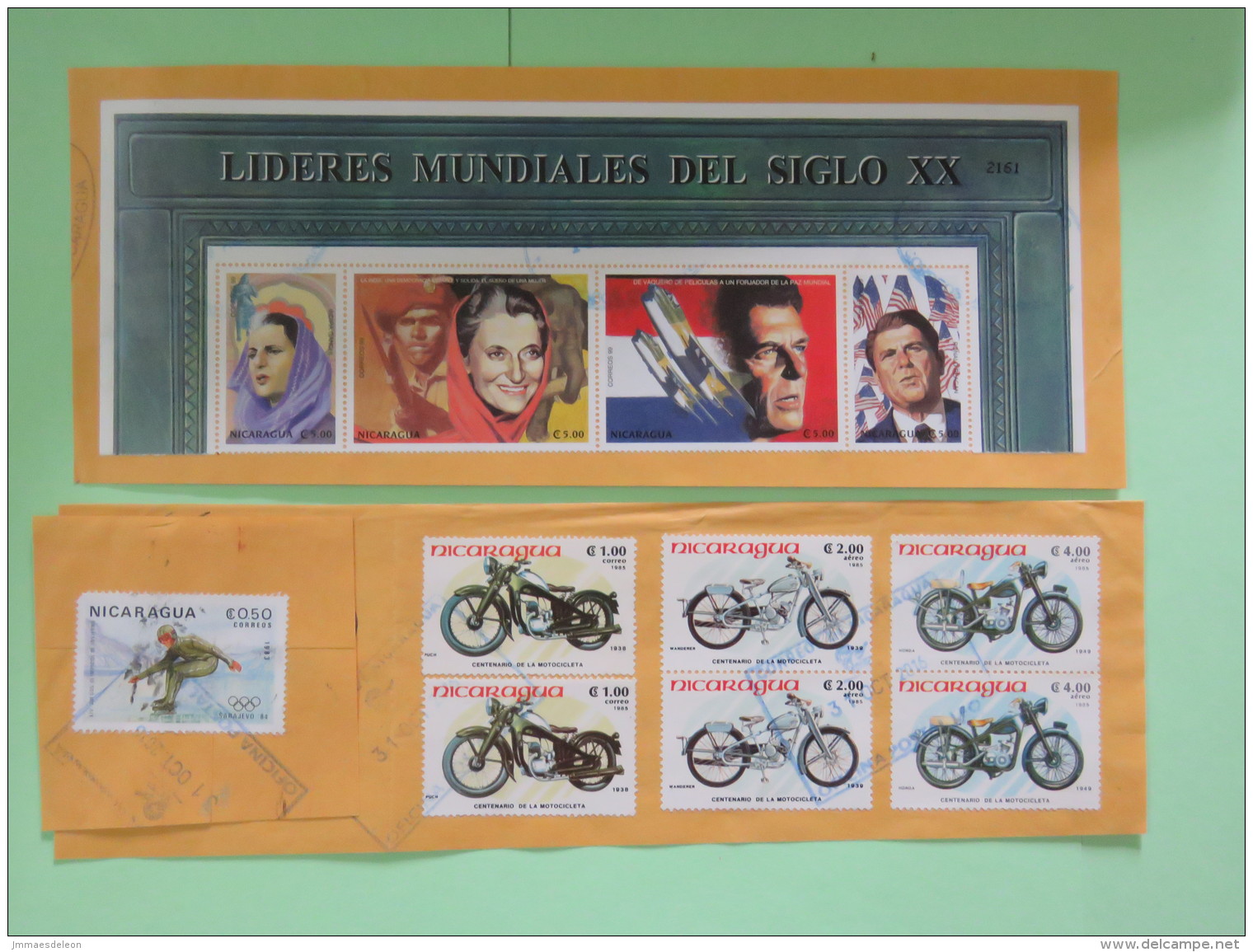 Nicaragua 2016 Used Stamps From Cover - Motorbikes - Olympic Games Skating Kennedy Gandhi - Nicaragua