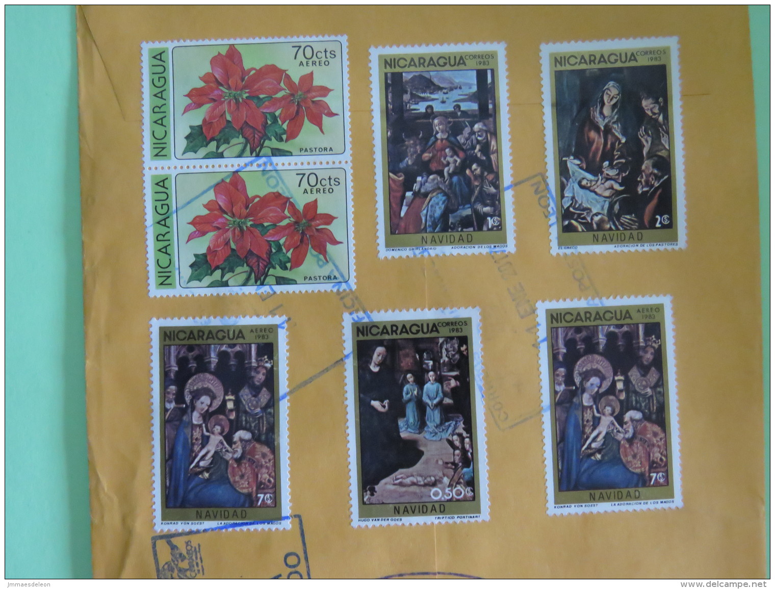 Nicaragua 2017 Registered Cover To Canada Returned - Flowers Christmas Paintings Greco - Nicaragua