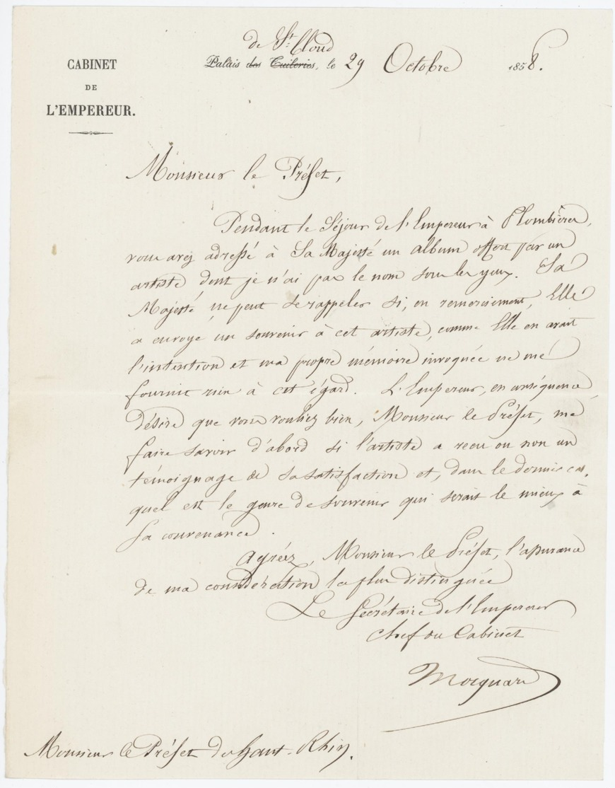 Palais De St.Cloud 1858 Cabinet De L'Empereur Plombière - Documents Historiques