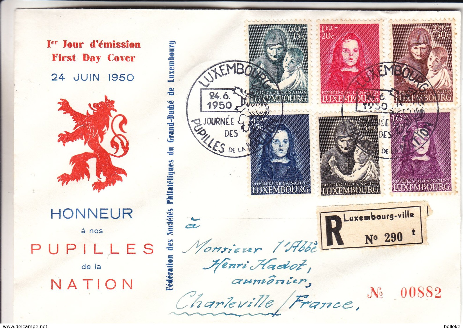 Luxembourg - Lettre Recom De 1950 - Oblit Luxembourg - Exp Vers Charleville - Cachet Dudelange - Valeur 300 € - Briefe U. Dokumente