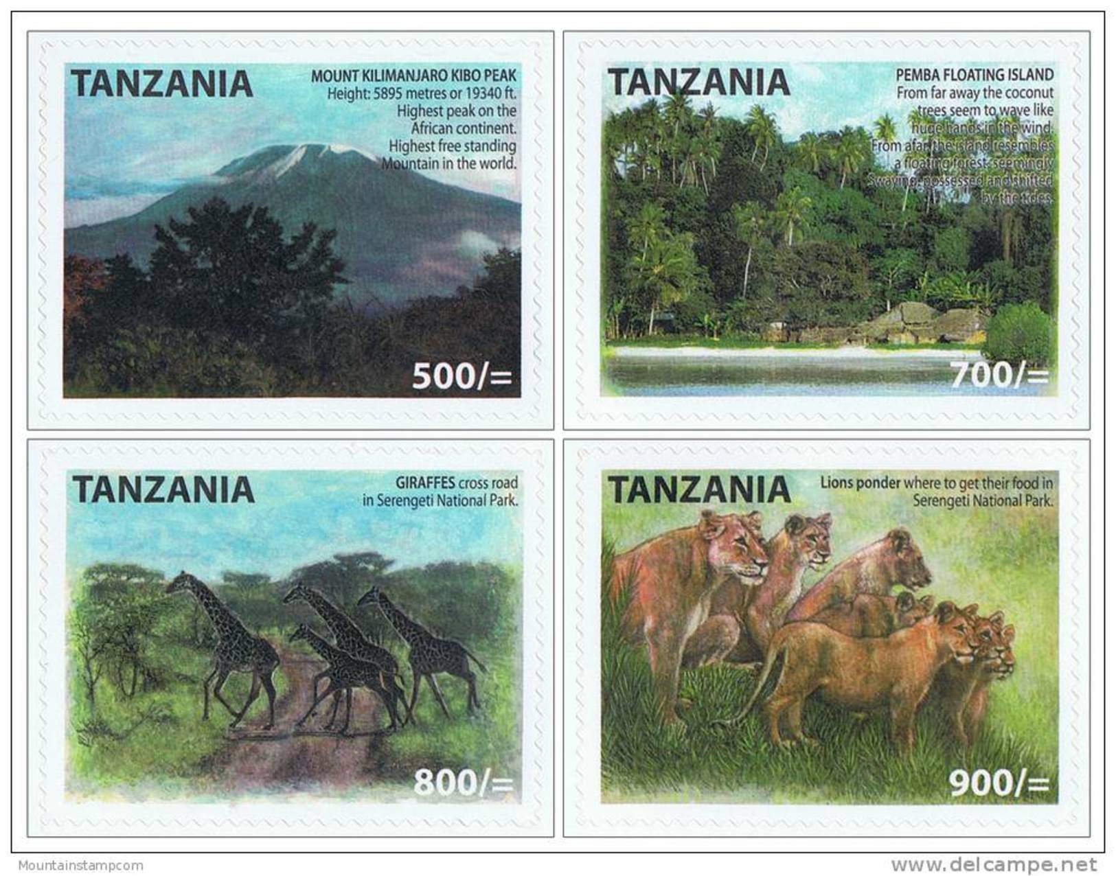 Tanzania 2011 Kilimanjaro Mountain Volcano Lion Giraffe MNH (self-adhevise) - Tanzanie (1964-...)