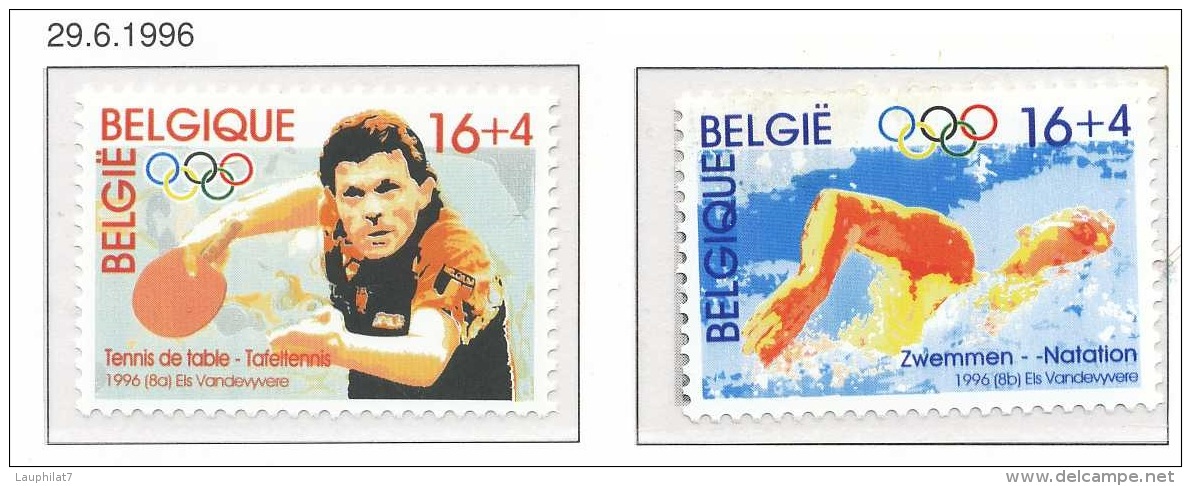 [153692] **/Mnh-[2646/47] Belgique 1996, 100 Ans Des Jeux Olympiques, Atlanta 1996, Sports, Tennis De Table Et Natation, - Ete 1996: Atlanta