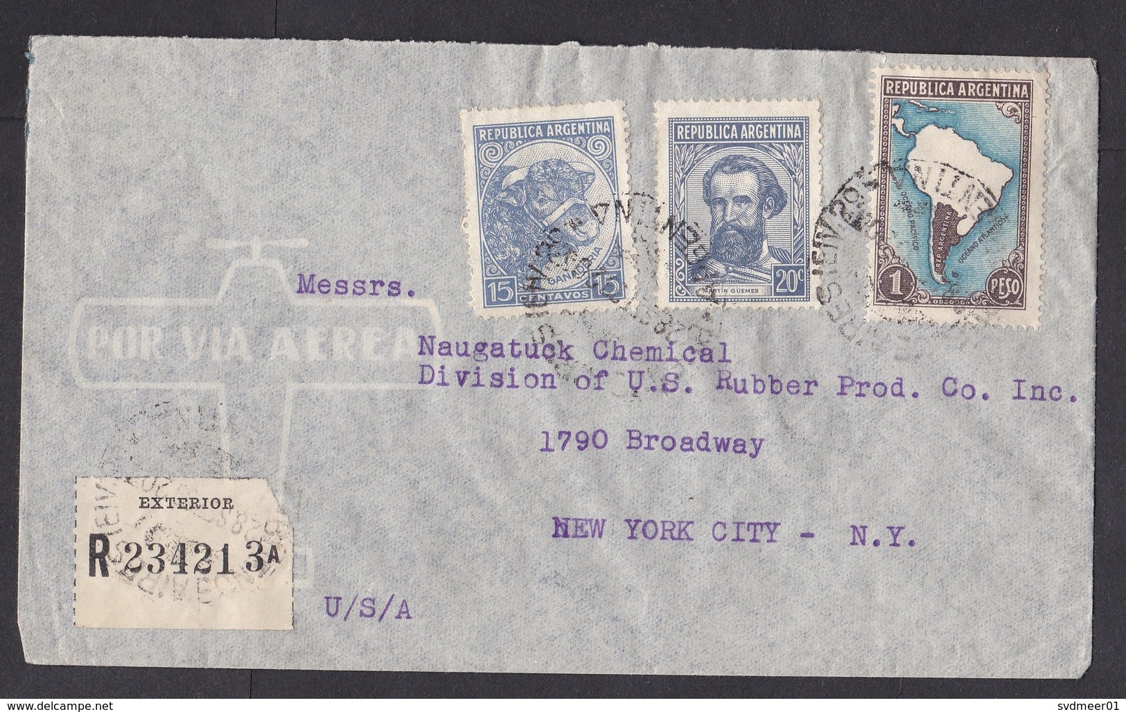 Argentina: Registered Airmail Cover To USA, 1939, 3 Stamps, Map, Ox, Animal, R-label (traces Of Use) - Brieven En Documenten