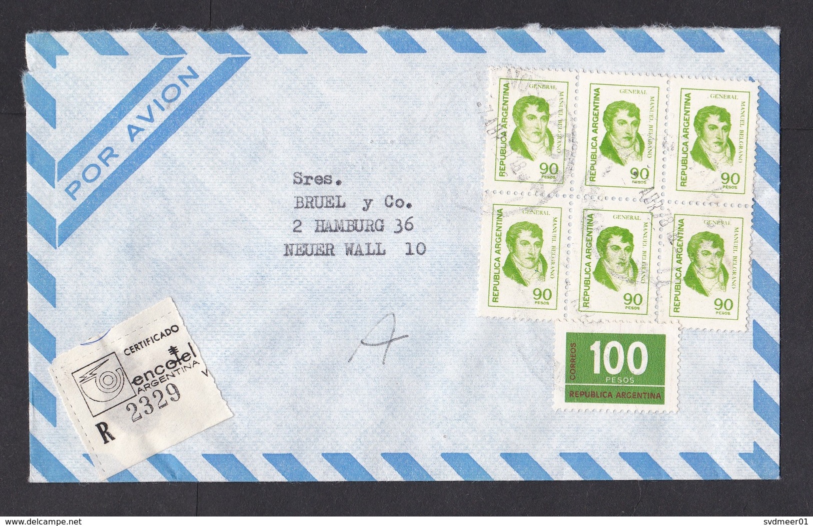 Argentina: Registered Airmail Cover To Germany, 1978, 6 Stamps, General Belgrano, R-label Encotel (traces Of Use) - Brieven En Documenten