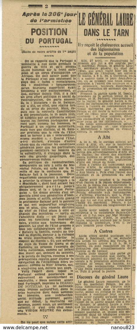 1941 VICHY MILITARIA FRAGMENT Journal L'INDEPENDANT : Le Rationnement Pour Le Mois De Mai - Other & Unclassified