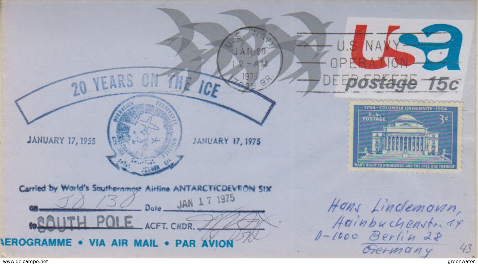 USA 1975 Aerogramme Carried By World's Souternmost Airline Si Cmdr (38481) - Polar Flights