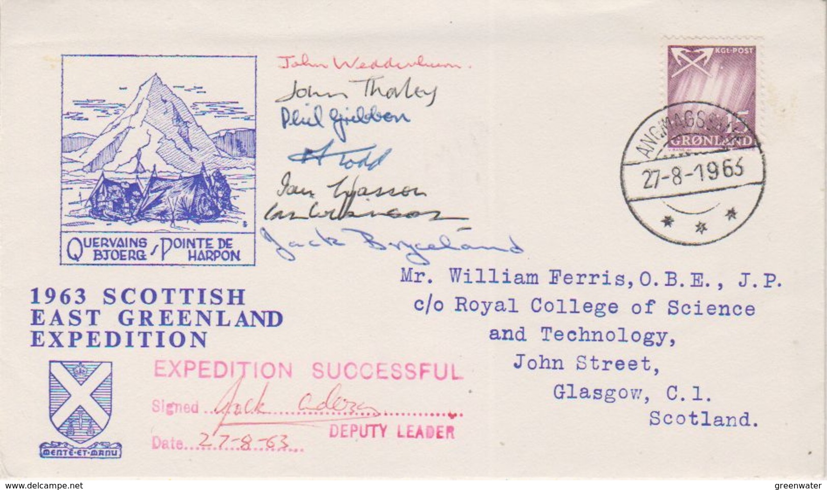 Greenland 1963 Scottish East Greenland Expedition Cover With  8 Si Team Members !! (38482) - Expéditions Arctiques