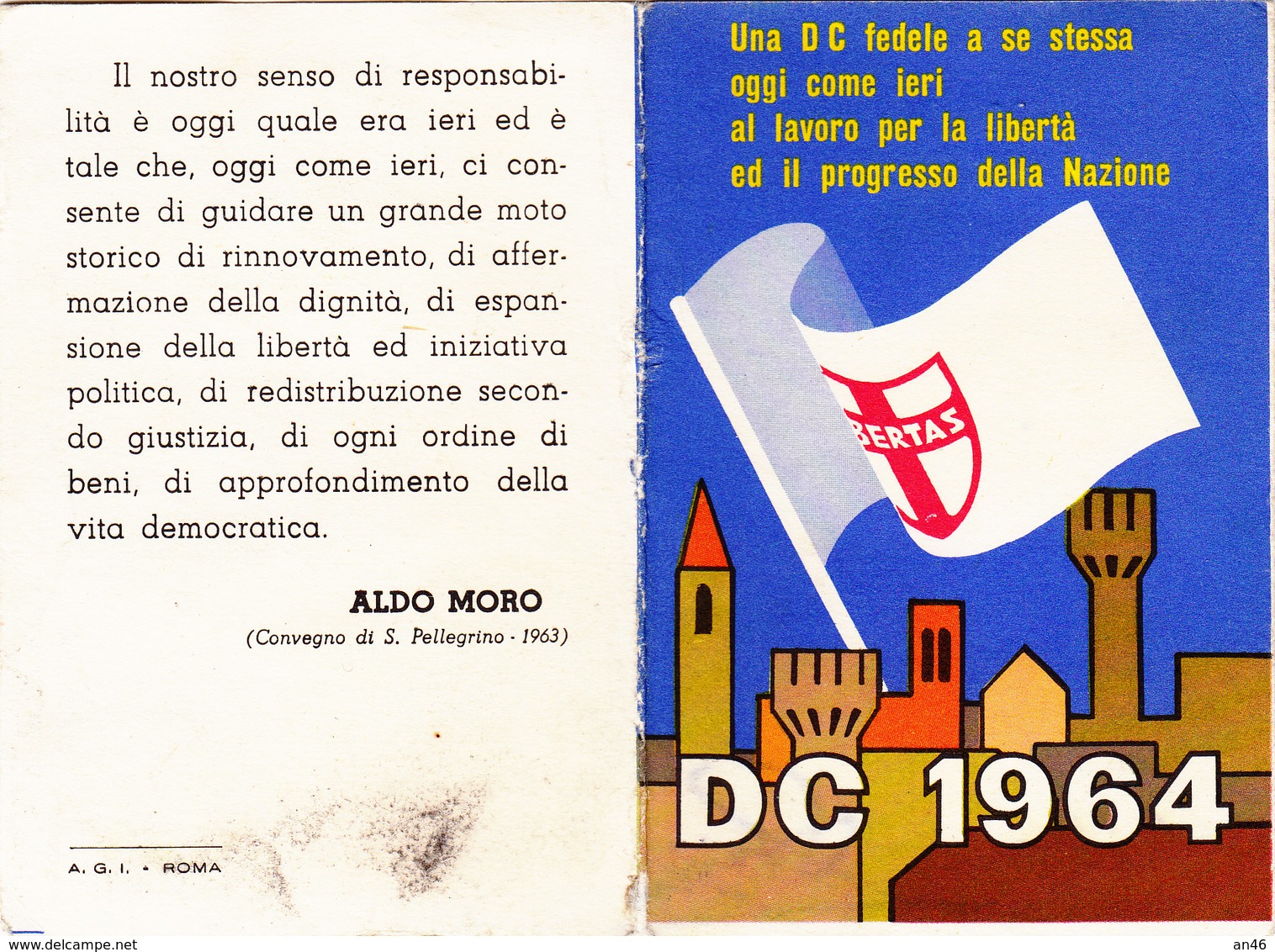 TESSERA-DEMOCRAZIA CRISTIANA ANNO 1964-Sezione Di Manin-Genova-Aldo Moro Retro-Originale 100%- - Collezioni