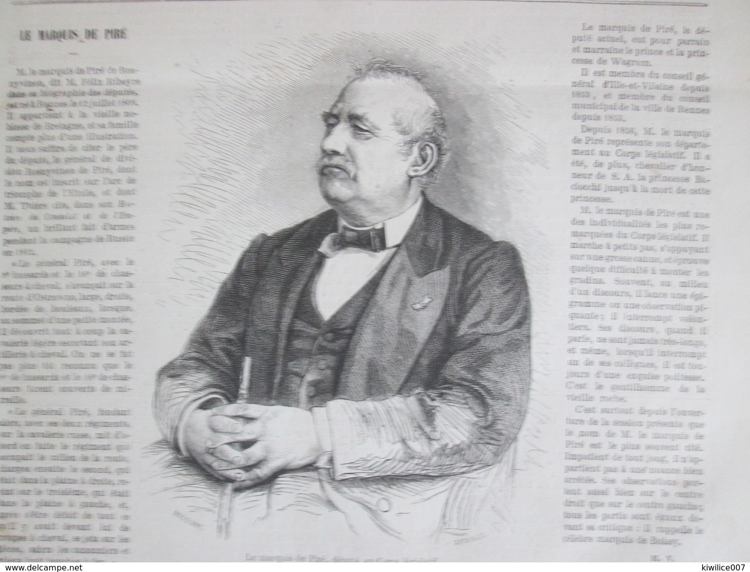 Gravure 1870   Le Marquis Du Piré  Rennes  Félix Ribeyre - Non Classés