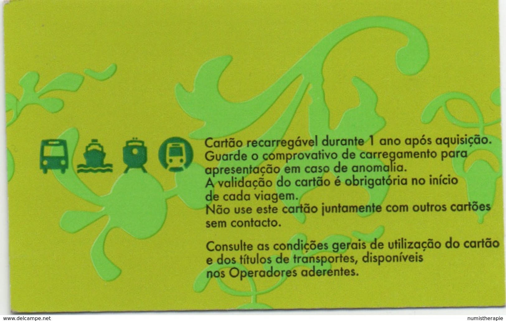 Ticket De Transport De Région Lisbonne Portugal (Bus Bateau Train Tramway) - Europe