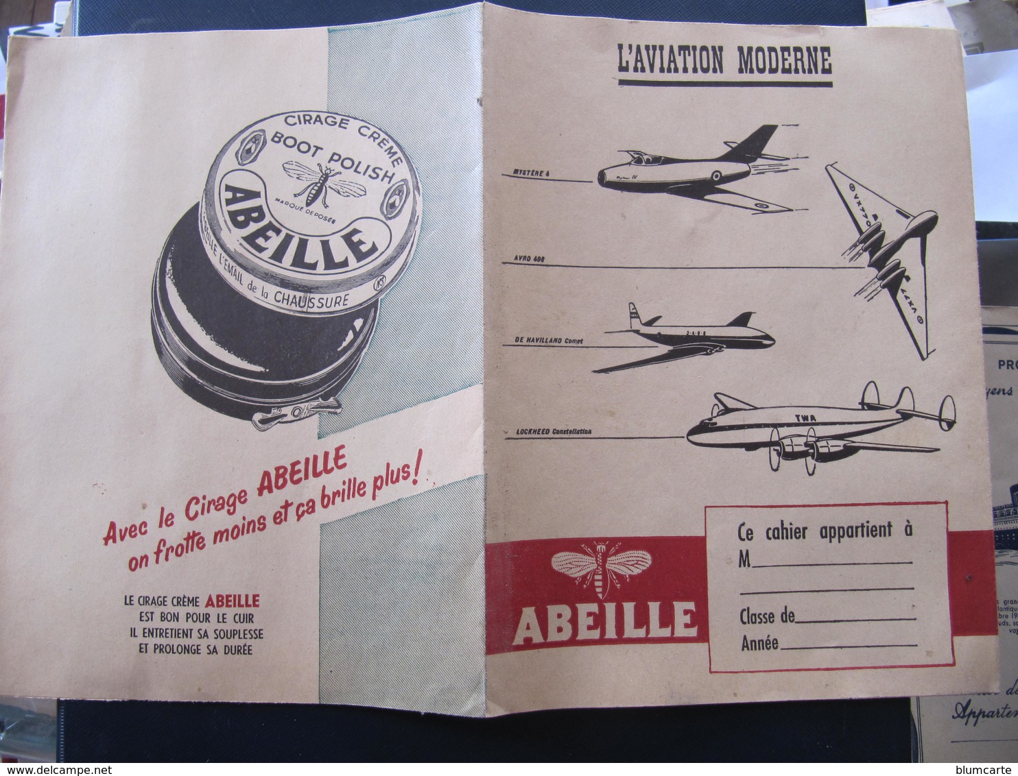 PROTEGE CAHIER - L'AVIATION MODERNE - AVIONS - PUB ABEILLE - Transports