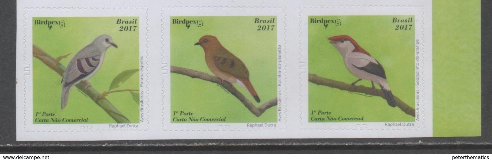 BRAZIL, 2017, MNH, BIRDS, BIRDPEX,3v, SELF-ADHESIVE - Other & Unclassified