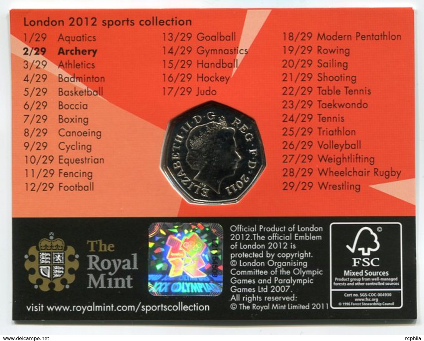 RC 8617 GB 50 PENCE LONDON 2012 SPORTS COLLECTIONS ARCHERY - 50 Pence