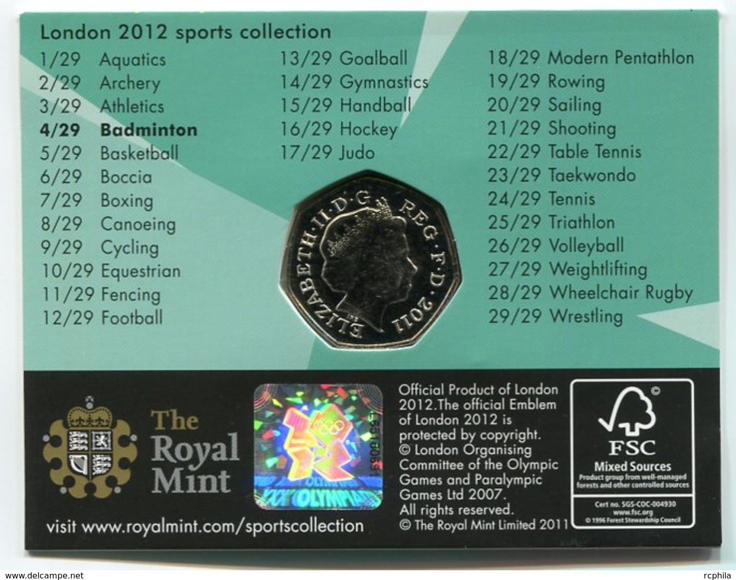 RC 8619 GB 50 PENCE LONDON 2012 SPORTS COLLECTIONS BADMINTON - 50 Pence