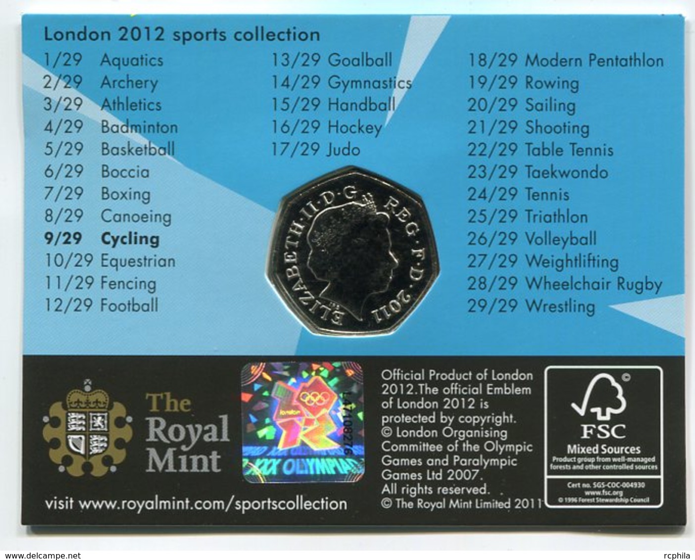 RC 8624 GB 50 PENCE LONDON 2012 SPORTS COLLECTIONS CYCLING - 50 Pence