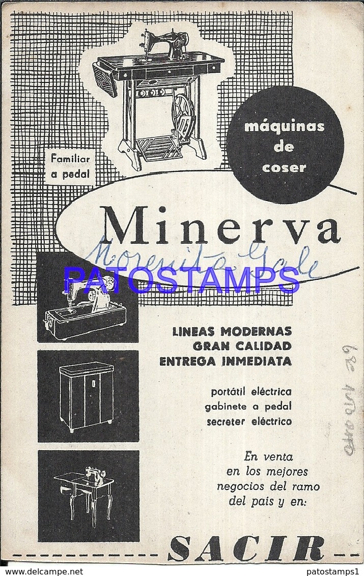 93009 ARGENTINA PUBLICITY MINERVA MAQUINAS DE COSER & ARTIST MORENITA GALE AUTOGRAPH NO POSTAL POSTCARD - Publicidad