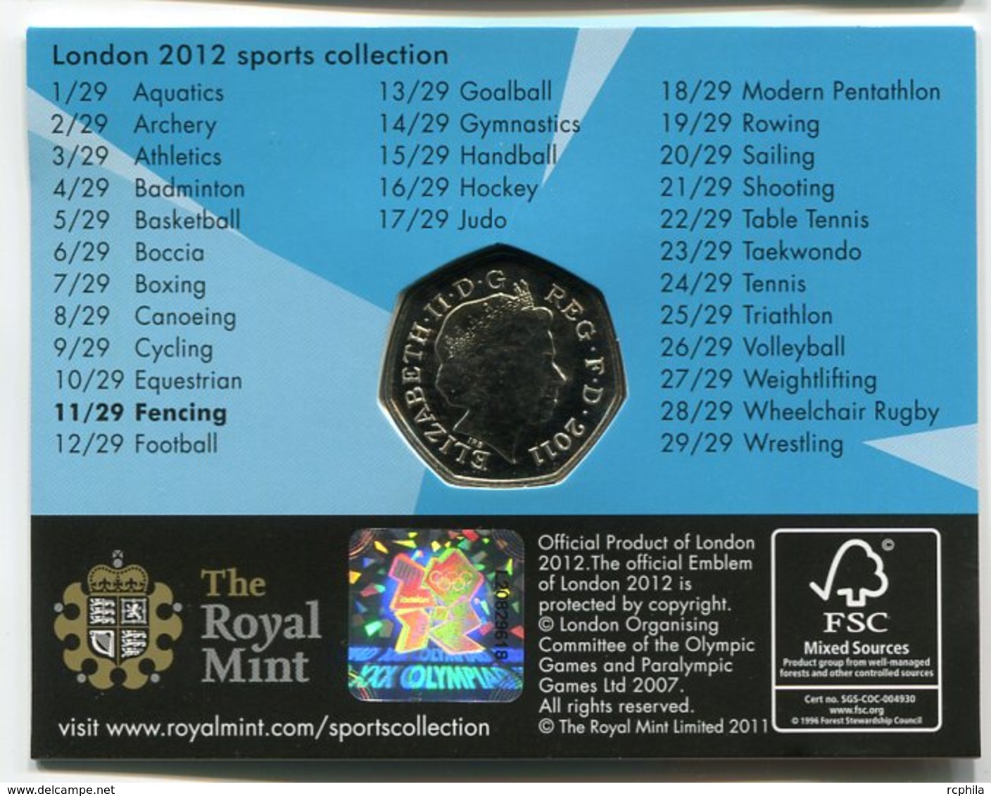 RC 8626 GB 50 PENCE LONDON 2012 SPORTS COLLECTIONS FENCING - 50 Pence