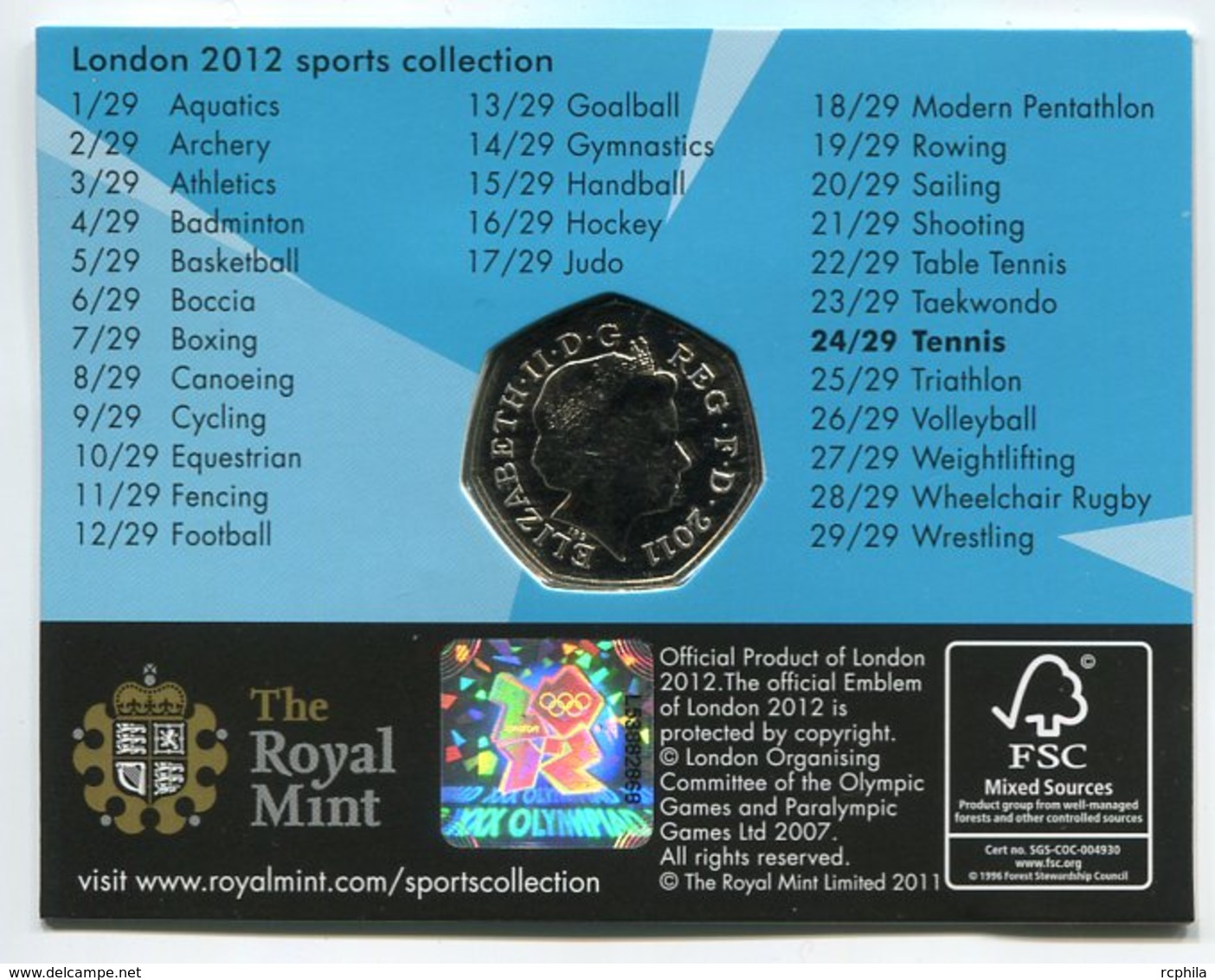 RC 8639 GB 50 PENCE LONDON 2012 SPORTS COLLECTIONS TENNIS - 50 Pence