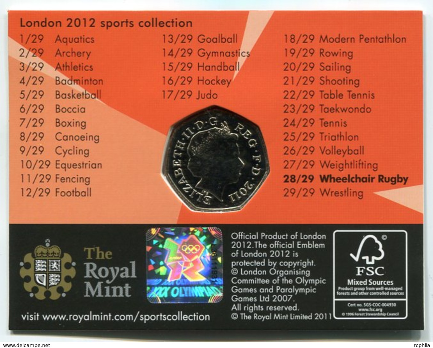 RC 8644 GB 50 PENCE LONDON 2012 SPORTS COLLECTIONS WHEELCHAIR RUGBY - 50 Pence