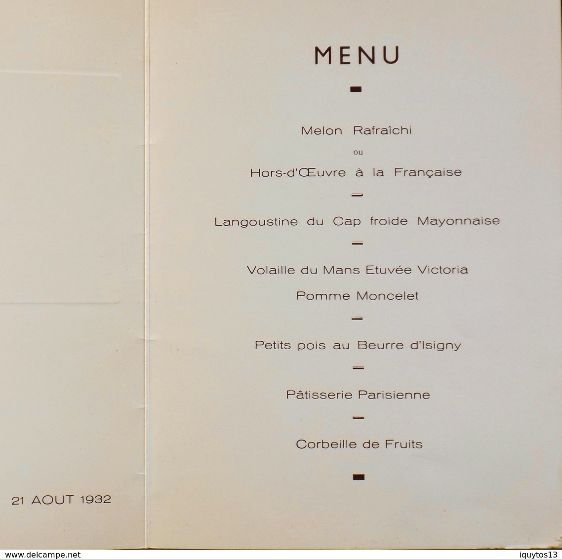 MENU De L'HOTEL PROVENCAL à JUAN-les-Pins Du 21 Août 1932 - Edité Par LLOYD SABAUDO - TBE - Menus