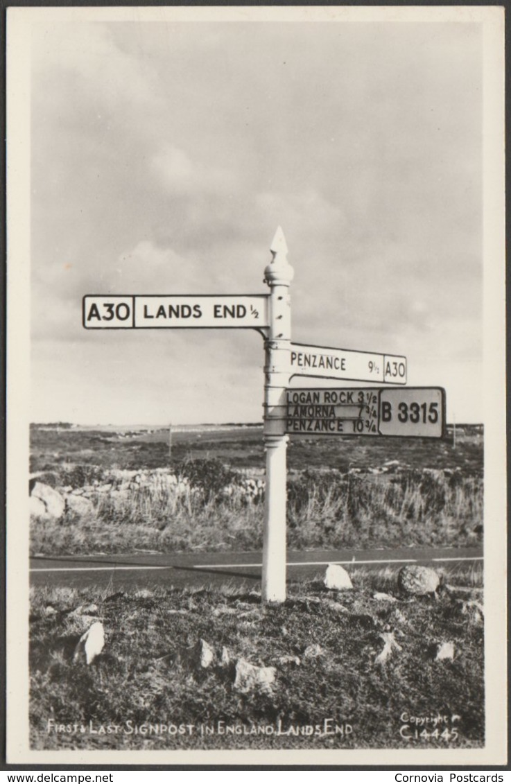First And Last Signpost, Land's End, Cornwall, C.1950s - RA Series RP Postcard - Land's End