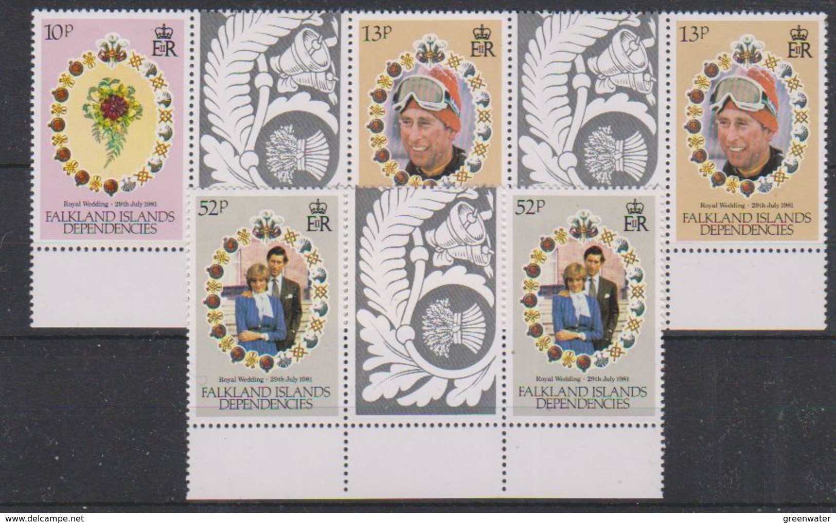 Falkland Islands Dependencies 1981 Royal Wedding 3v Gutter (margin) ** Mnh (38505) - Zuid-Georgia