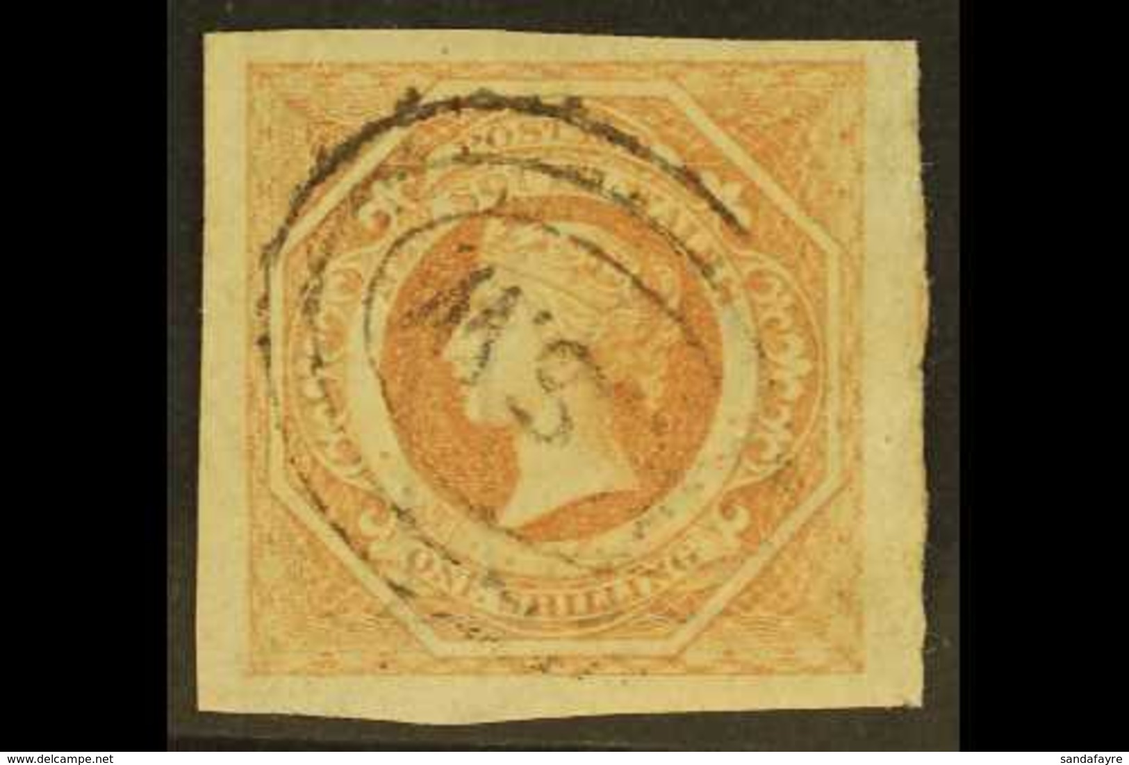 NEW SOUTH WALES  1854-59 1s Brownish Red Diadem, SG 101, Enormous Margins And Crisp NSW In Oval Of Bars Cancel.  For Mor - Sonstige & Ohne Zuordnung