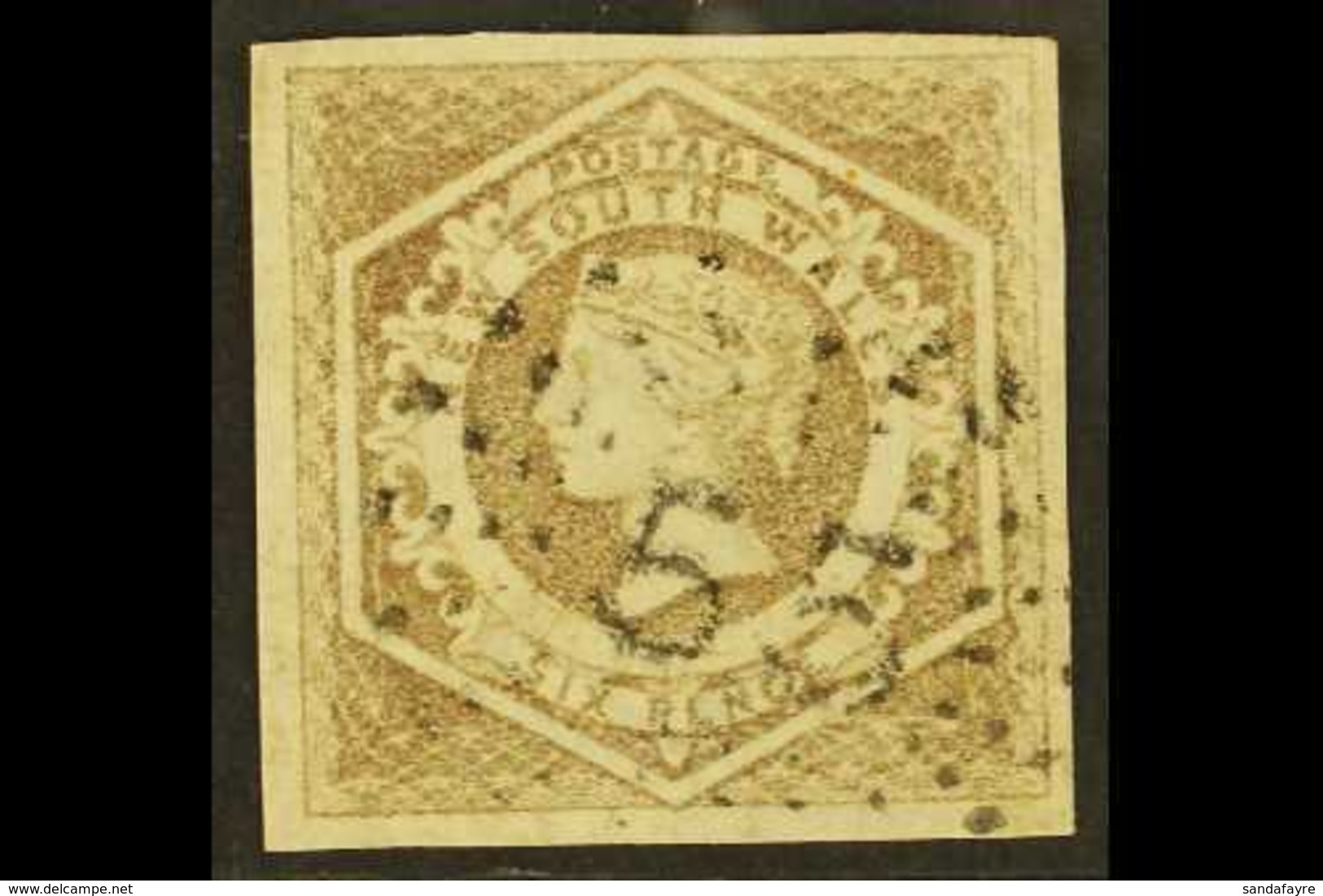 NEW SOUTH WALES  1854-59 6d Greyish Brown Diadem, Error Of Watermark "8", SG 96a, Fine With Four Margins And Neat Uprigh - Sonstige & Ohne Zuordnung