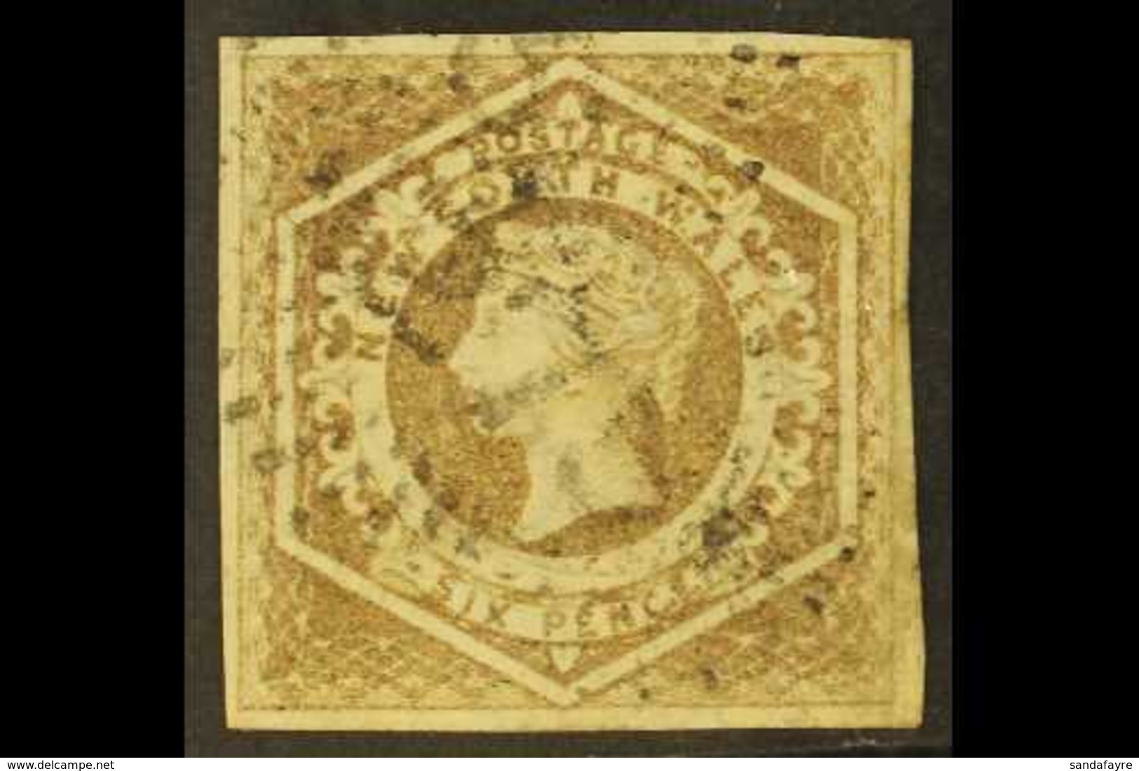 NEW SOUTH WALES  1854-59 6d Greyish Brown Diadem, Error Of Watermark "8", SG 96a, Four Margins And "275" Cancel Of Woono - Sonstige & Ohne Zuordnung