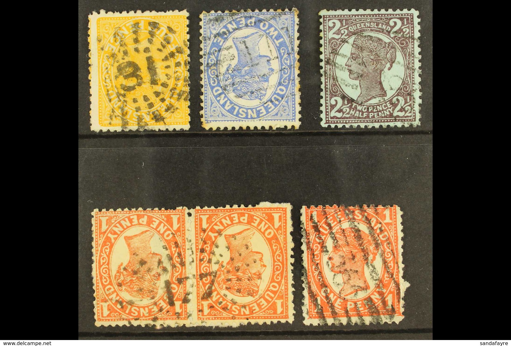 QUEENSLAND  1890 TO 1908 NUMERAL CANCELS Small Group Of Stamps With Numeral Pmks Rated 'rare' By Wytenburg, No's 31, 111 - Sonstige & Ohne Zuordnung